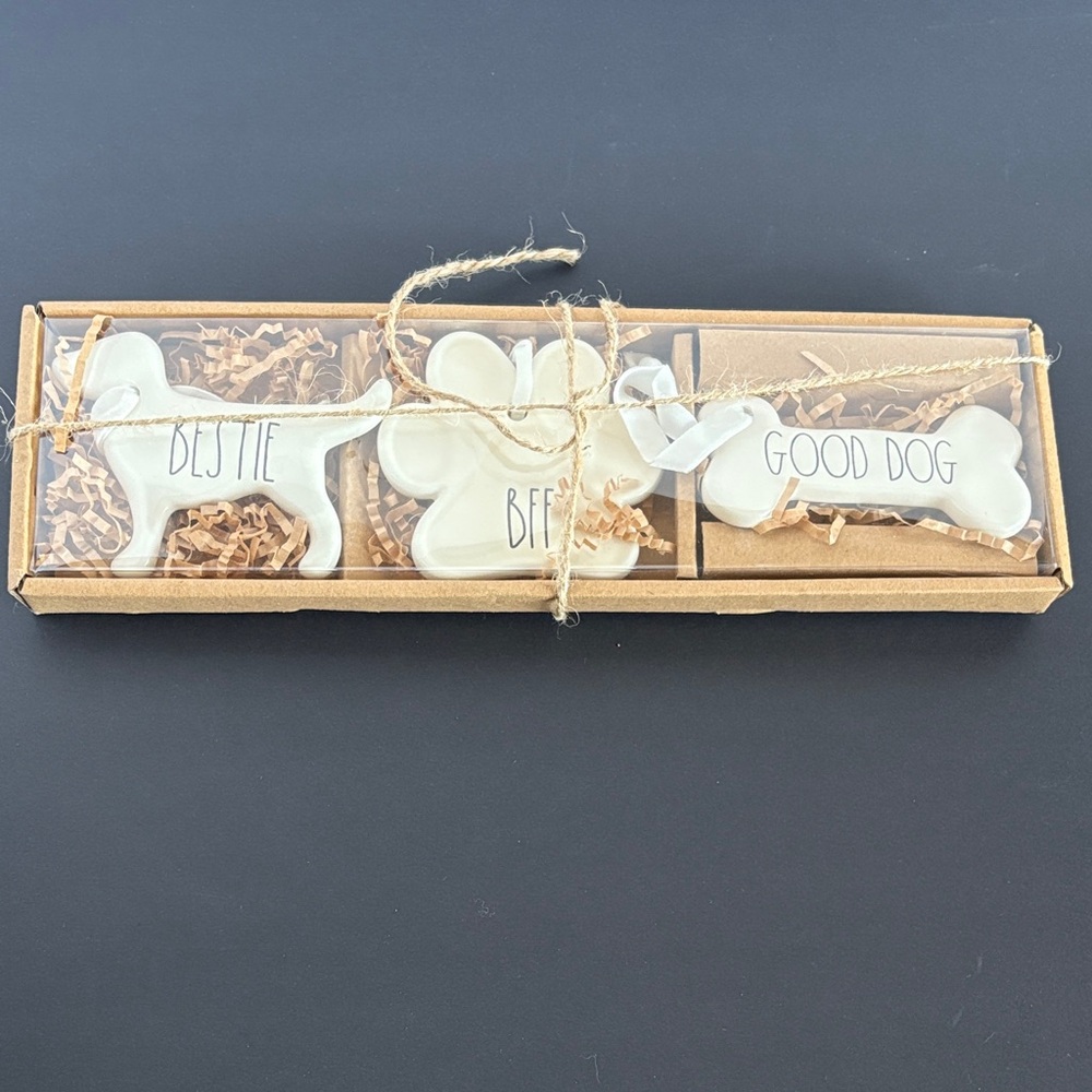3 Rae Dunn White Dog Christmas Ornaments Set